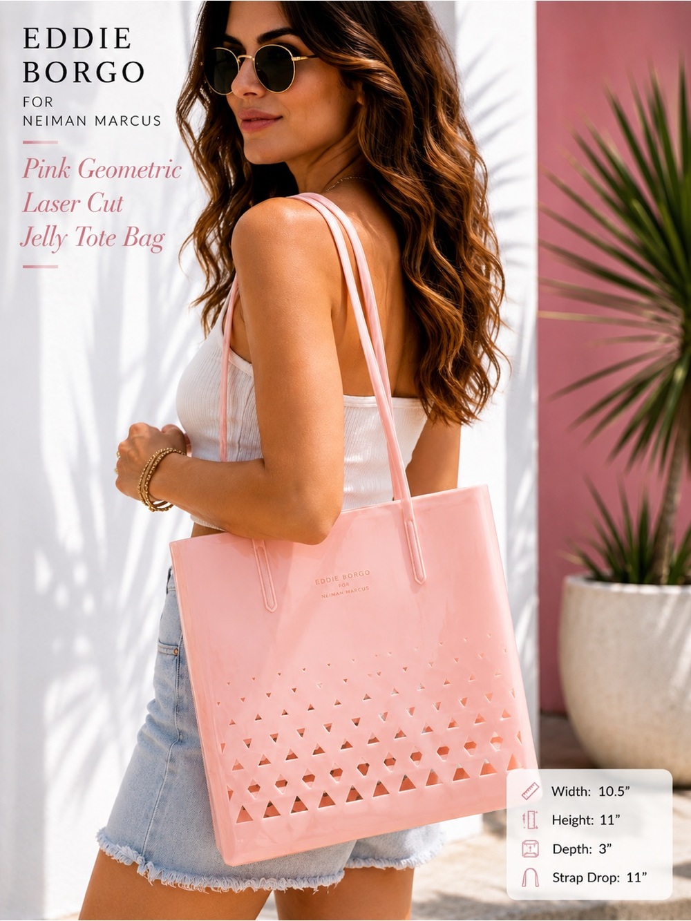 EDDIE BORGO Neiman Marcus Pink Geometric Laser Cut Jelly Tote Bag Open Top Y2K - Picture 2 of 16